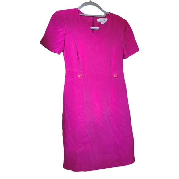 Vintage Dresses & Skirts - 100% SILK SHOMI‎ fuchsia pink mini dress size 2 euc vintage